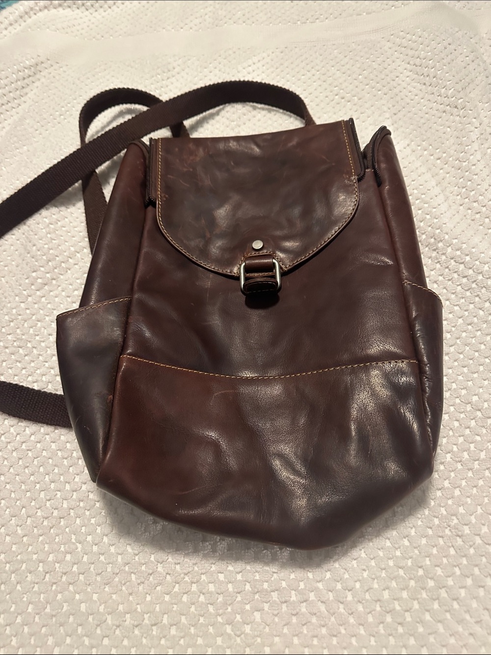 Women's Brown Leather Flap Backpack - Casual Everyday Carry